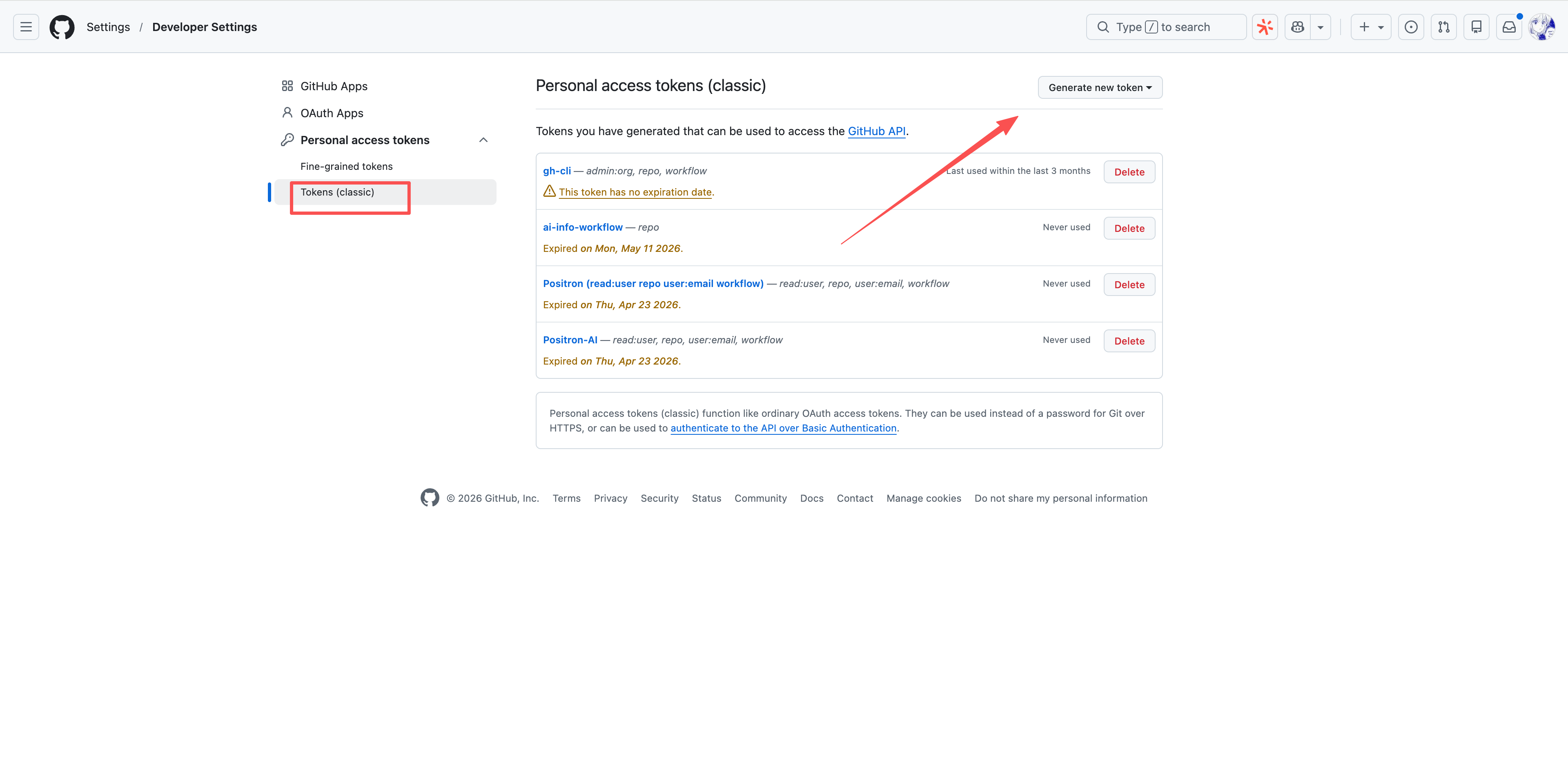 GitHub Settings 中的 Developer settings 入口。