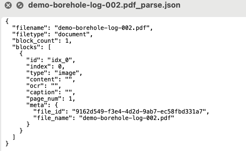 parse JSON 中包含源文件信息、解析块和块级元数据
